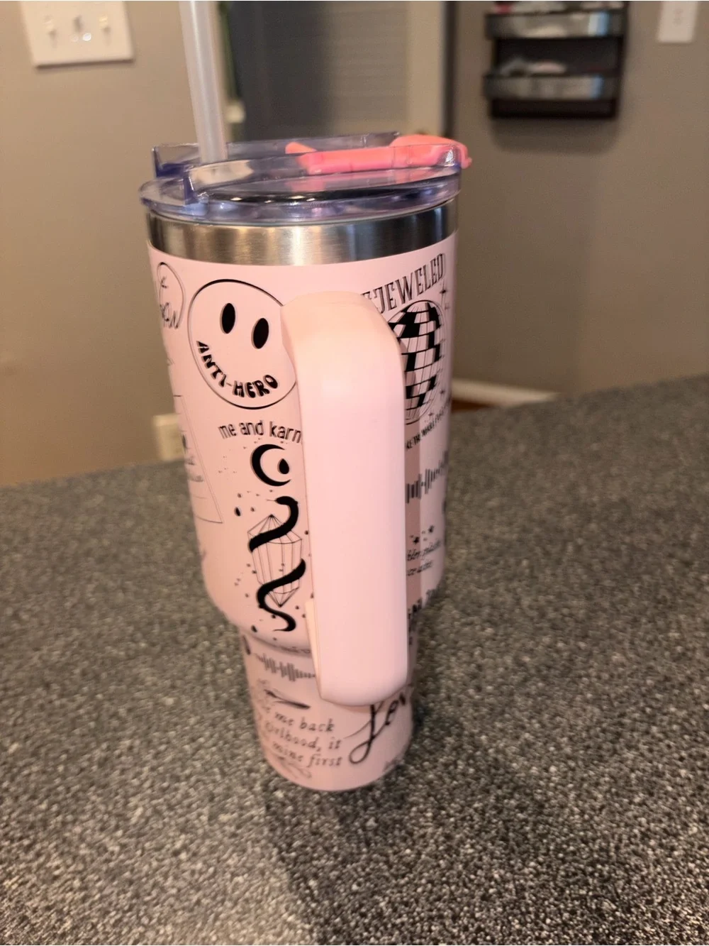 Taylor Swift Pink Insulated Travel Mug with Straw